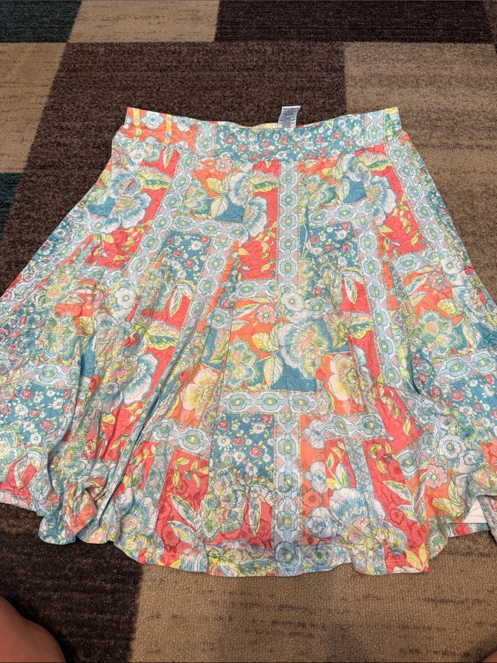Ruby Rd. Coral and Teal Floral Patchwork Skater Skirt XL